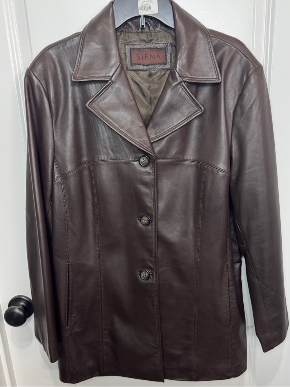 Women's Dark Brown Leather Button-Front Jacket